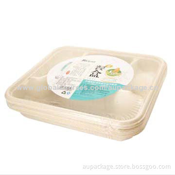 Plant Starch-based Four-frame Lunch Box without Lid, Biodegradable 100%